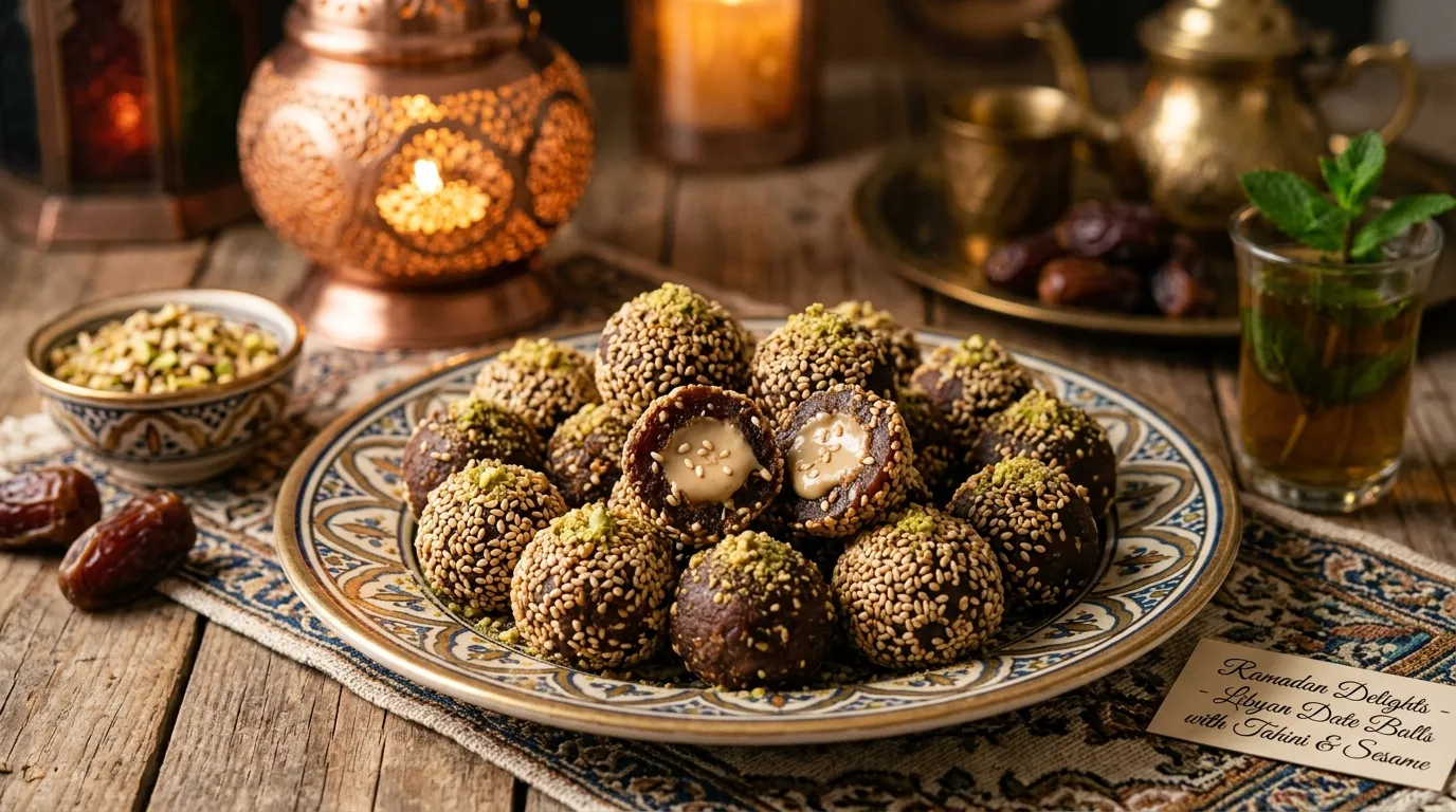 Boules de Dattes Libyennes Fourrées à la Tahina et Sésame - Délices du Ramadan