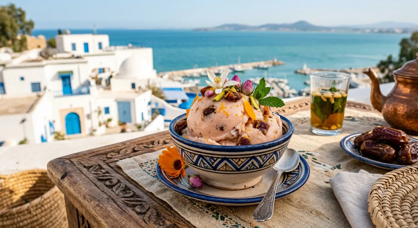 Sorbet Tunisien à la Fleur d&amp;#039;Oranger, Rose et Éclats de Dattes