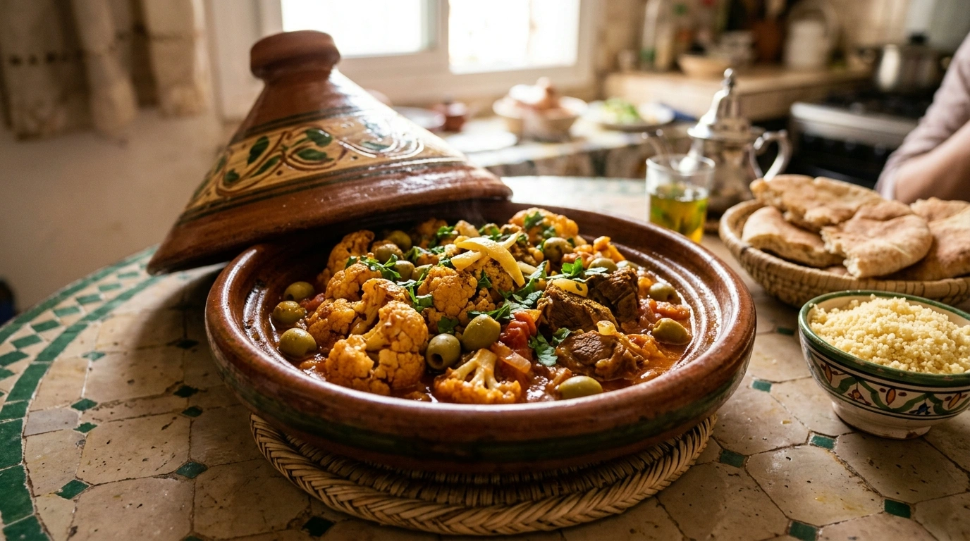 Tajine Algérien de Chou-Fleur Rôti aux Olives Vertes : Recette Traditionnelle Authentique
