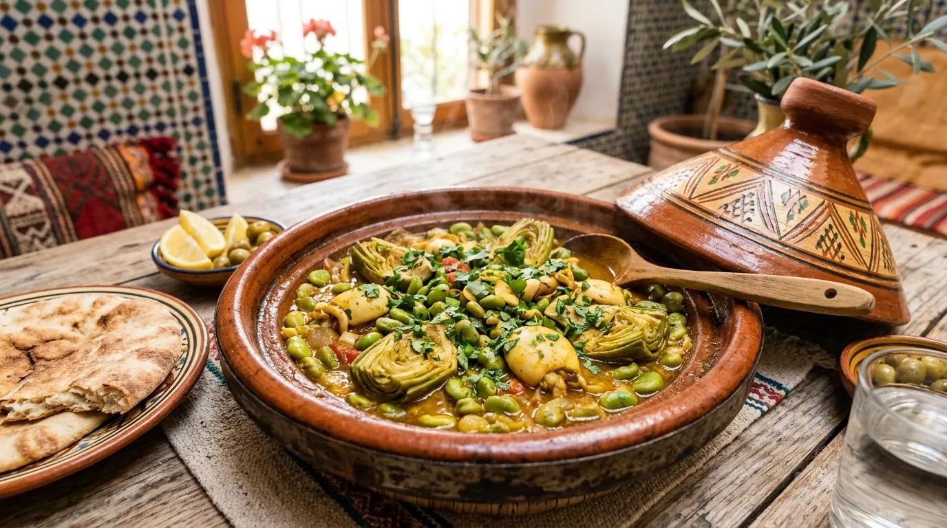 Tajine de Seiche aux Artichauts et Fèves Fraîches : Recette Tunisienne Printanière